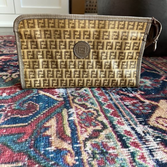 Vintage Toiletry Travel Zucchino Zucca Monogram Brown Canvas Leather Clutch - Picture 1 of 9